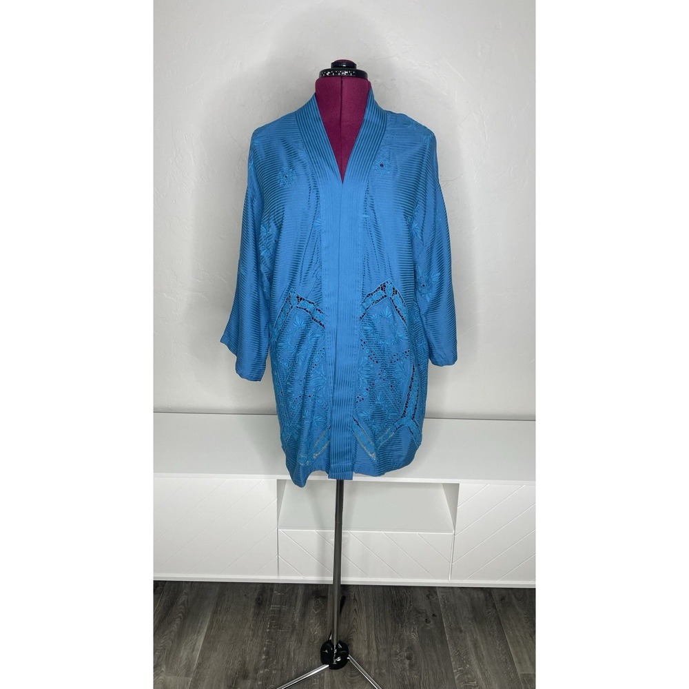 Soft Surroundings Cardigan Women's XL Blue Nightingale Topper Open Front Eyelet‎